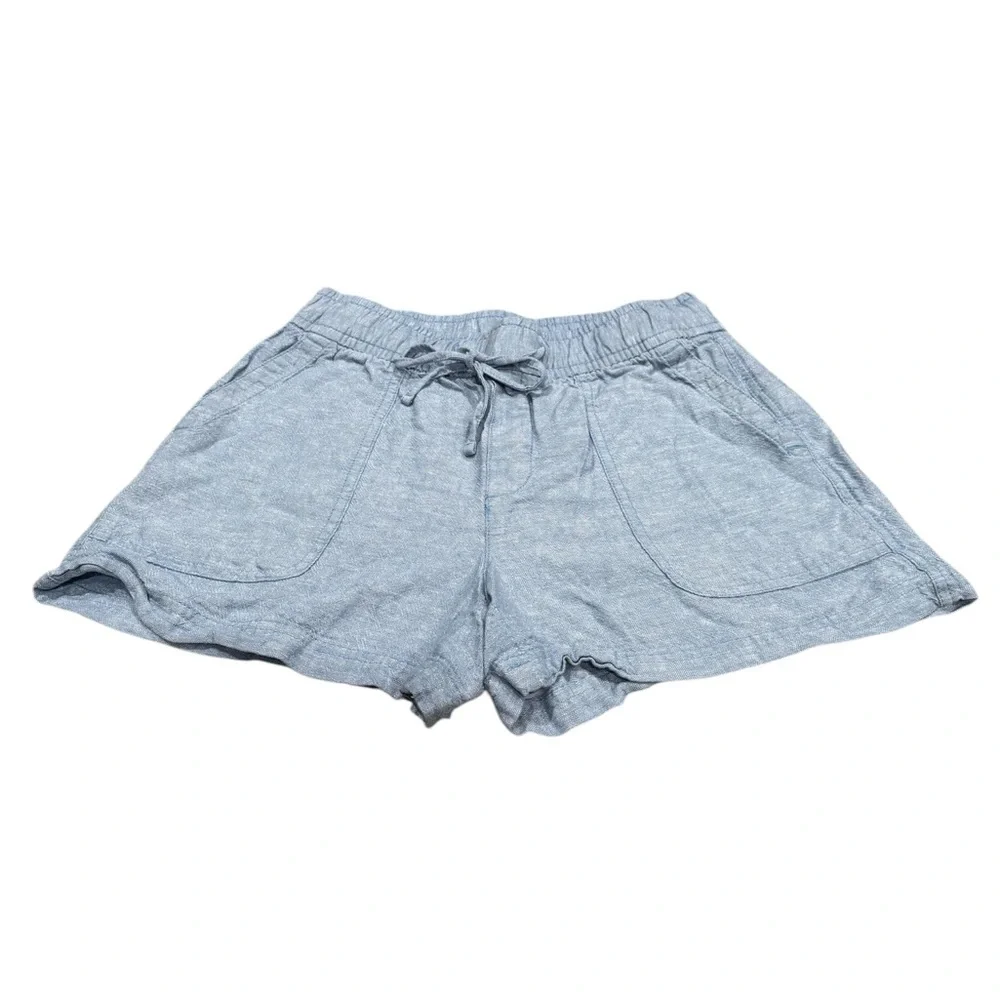 Women's Light Blue Linen Elastic Waist Casual Shorts Womens xs